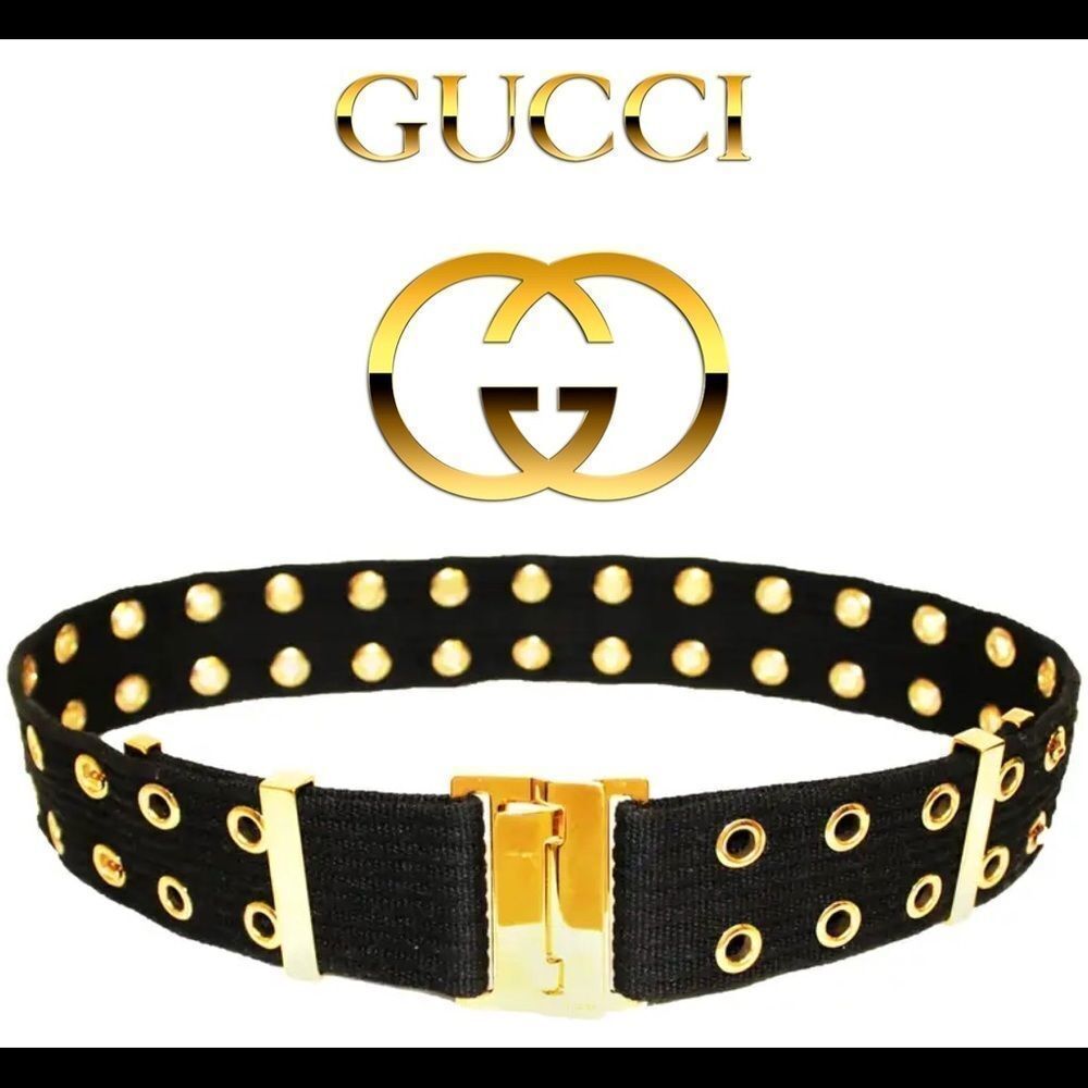 GUCCI Canvas Gold Grommets & Buckle Sz 80/32 - Picture 1 of 8